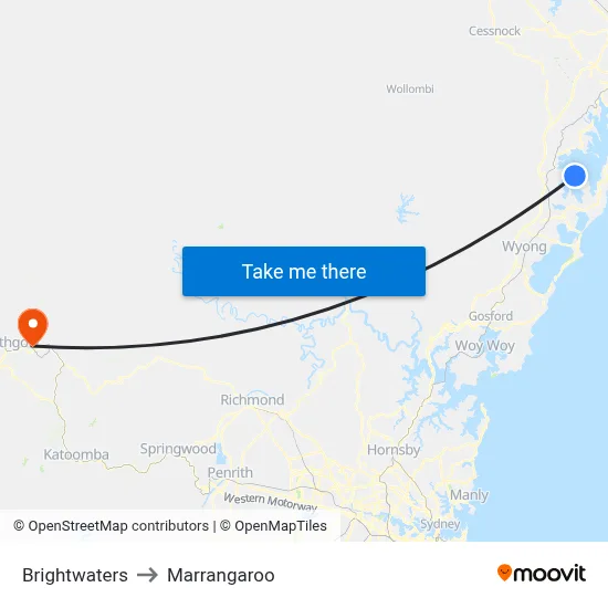 Brightwaters to Marrangaroo map
