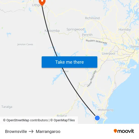 Brownsville to Marrangaroo map
