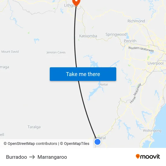 Burradoo to Marrangaroo map