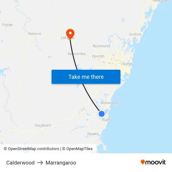 Calderwood to Marrangaroo map
