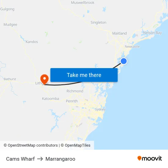 Cams Wharf to Marrangaroo map
