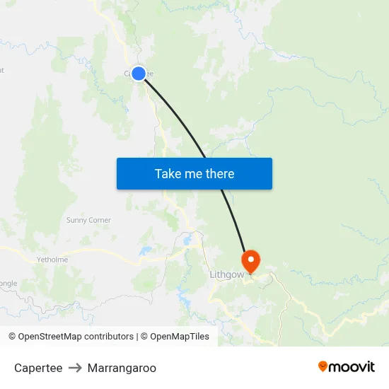 Capertee to Marrangaroo map