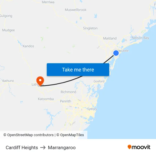 Cardiff Heights to Marrangaroo map