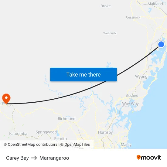 Carey Bay to Marrangaroo map