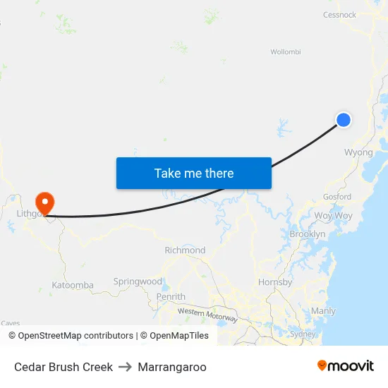 Cedar Brush Creek to Marrangaroo map