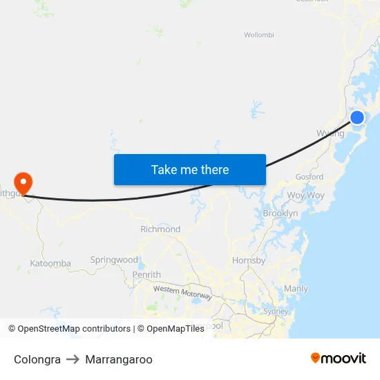 Colongra to Marrangaroo map