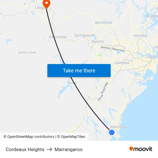 Cordeaux Heights to Marrangaroo map