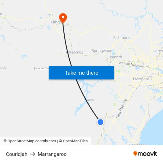 Couridjah to Marrangaroo map