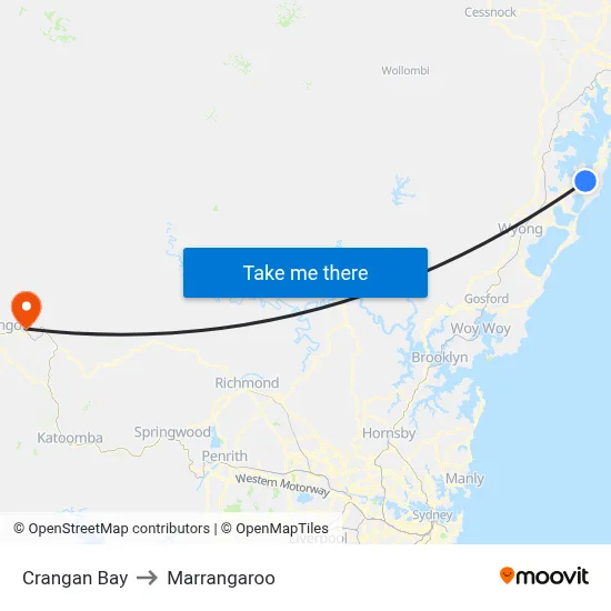 Crangan Bay to Marrangaroo map