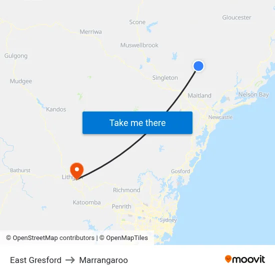 East Gresford to Marrangaroo map