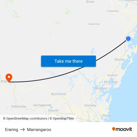 Eraring to Marrangaroo map