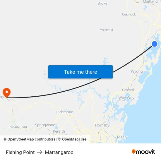 Fishing Point to Marrangaroo map