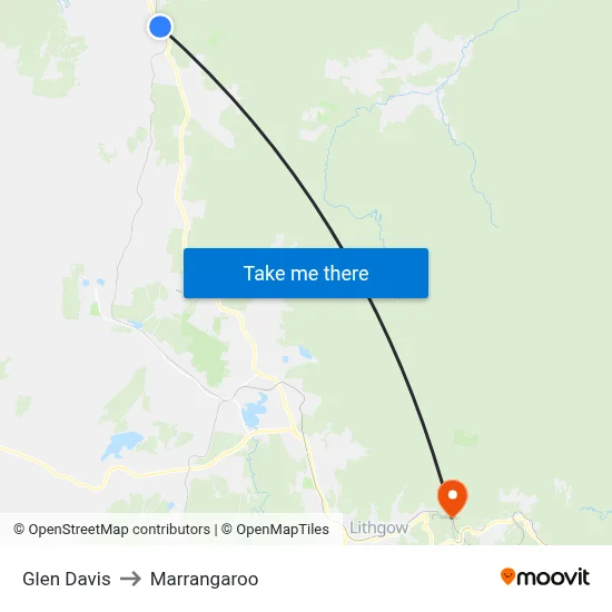 Glen Davis to Marrangaroo map