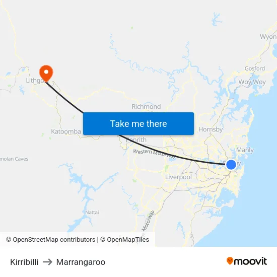 Kirribilli to Marrangaroo map