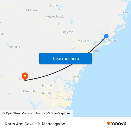 North Arm Cove to Marrangaroo map