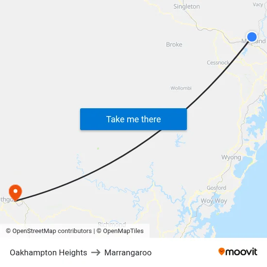 Oakhampton Heights to Marrangaroo map