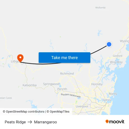 Peats Ridge to Marrangaroo map