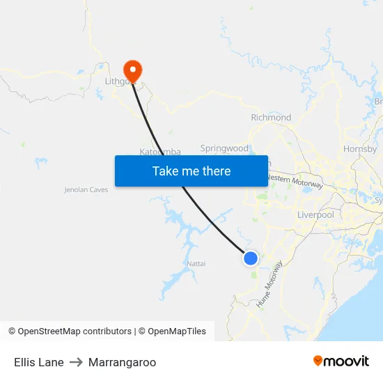 Ellis Lane to Marrangaroo map