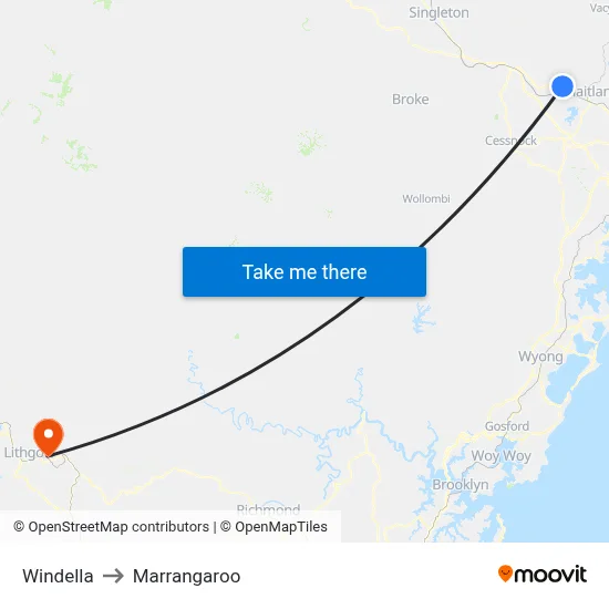 Windella to Marrangaroo map