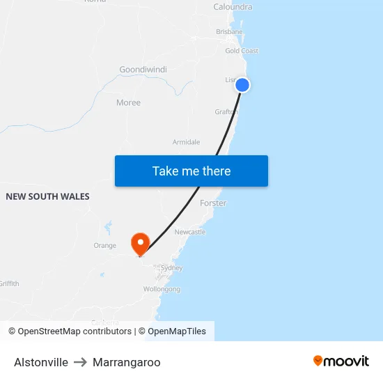 Alstonville to Marrangaroo map