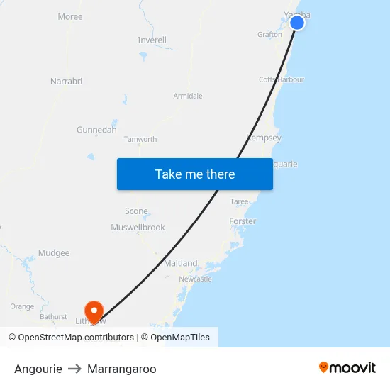 Angourie to Marrangaroo map