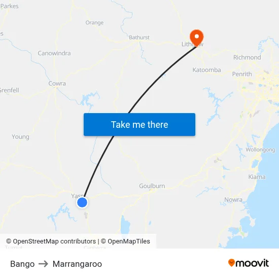 Bango to Marrangaroo map
