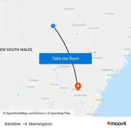 Baradine to Marrangaroo map