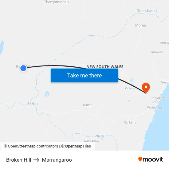 Broken Hill to Marrangaroo map