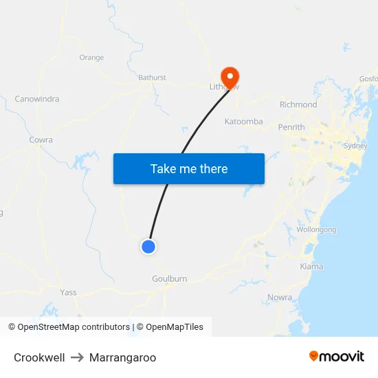 Crookwell to Marrangaroo map