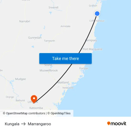 Kungala to Marrangaroo map