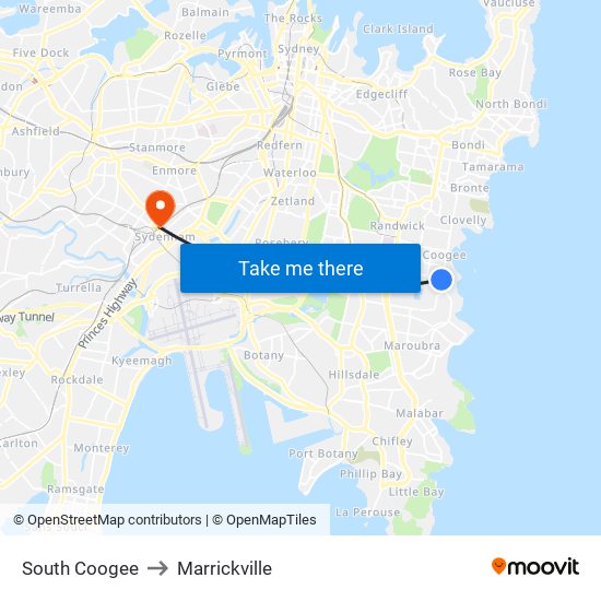 South Coogee to Marrickville map