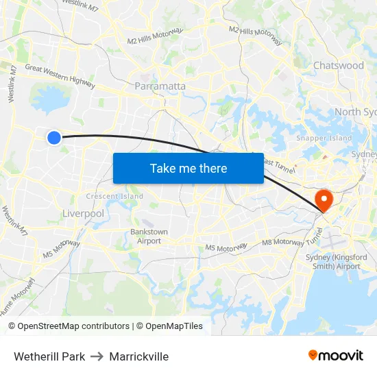 Wetherill Park to Marrickville map