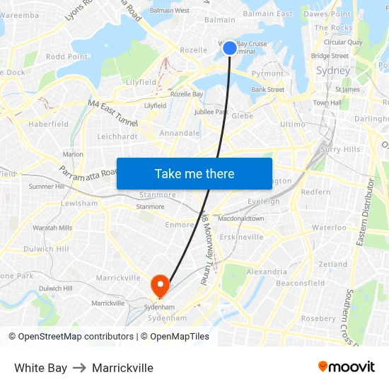 White Bay to Marrickville map