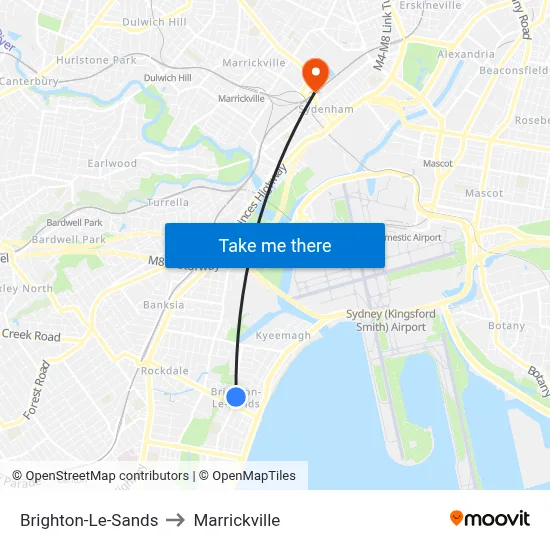 Brighton-Le-Sands to Marrickville map