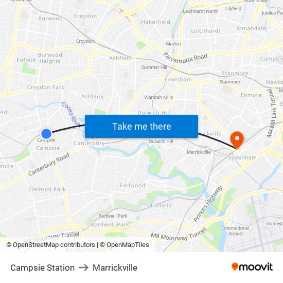 Campsie Station to Marrickville map