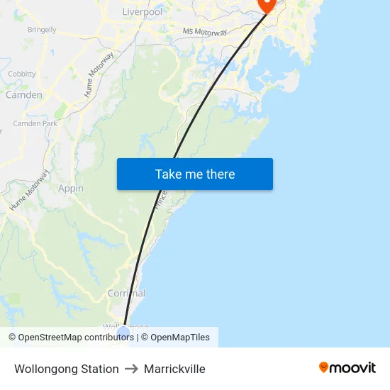 Wollongong Station to Marrickville map