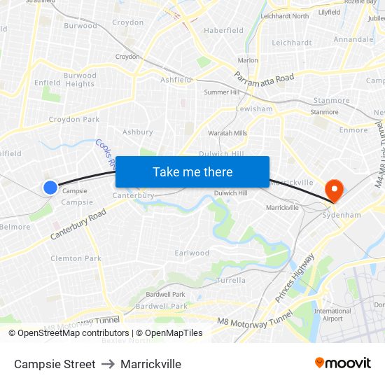 Campsie Street to Marrickville map