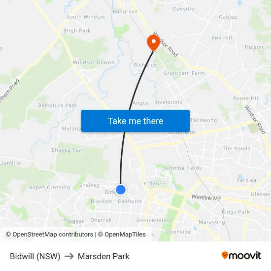 Bidwill (NSW) to Marsden Park map