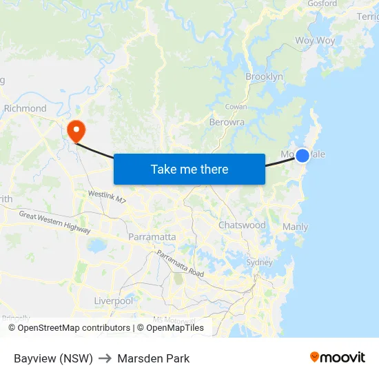 Bayview (NSW) to Marsden Park map