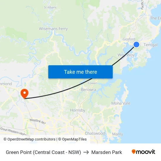Green Point (Central Coast - NSW) to Marsden Park map
