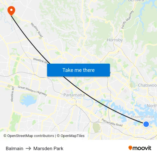 Balmain to Marsden Park map