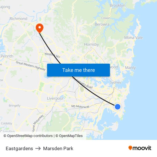 Eastgardens to Marsden Park map