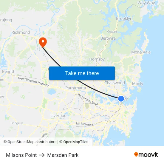 Milsons Point to Marsden Park map