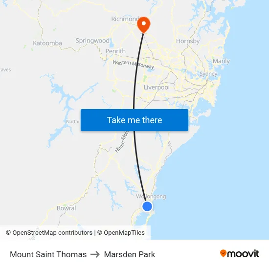 Mount Saint Thomas to Marsden Park map