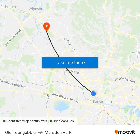 Old Toongabbie to Marsden Park map