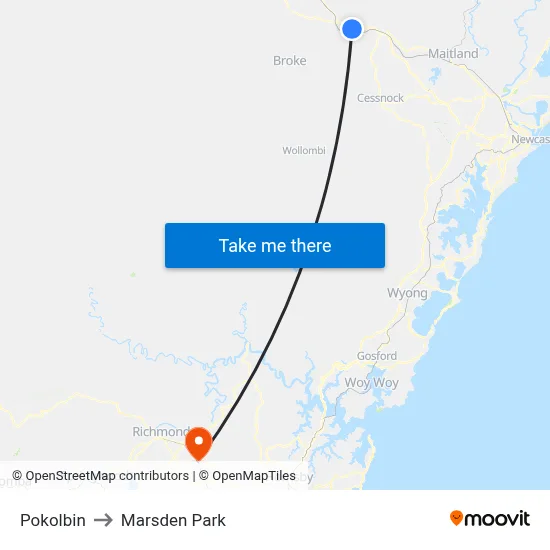 Pokolbin to Marsden Park map