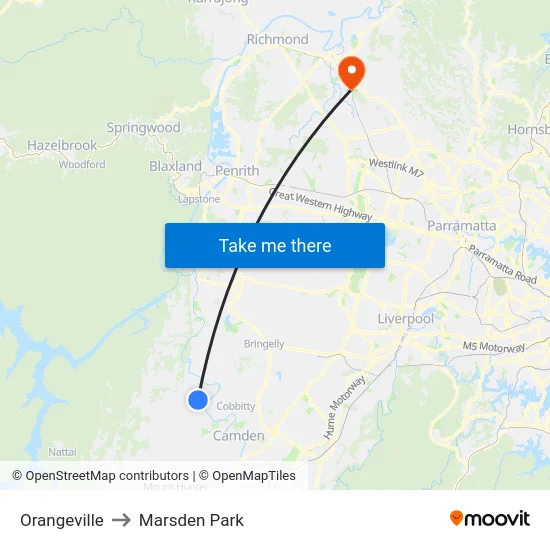Orangeville to Marsden Park map