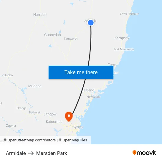 Armidale to Marsden Park map