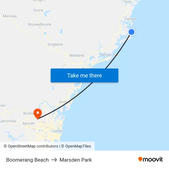Boomerang Beach to Marsden Park map