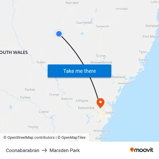 Coonabarabran to Marsden Park map